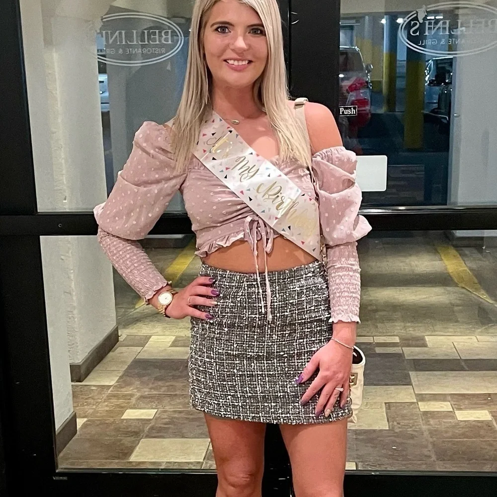 She + Sky Metallic Tweed Mini Skirt Small Plaid Coquette Preppy